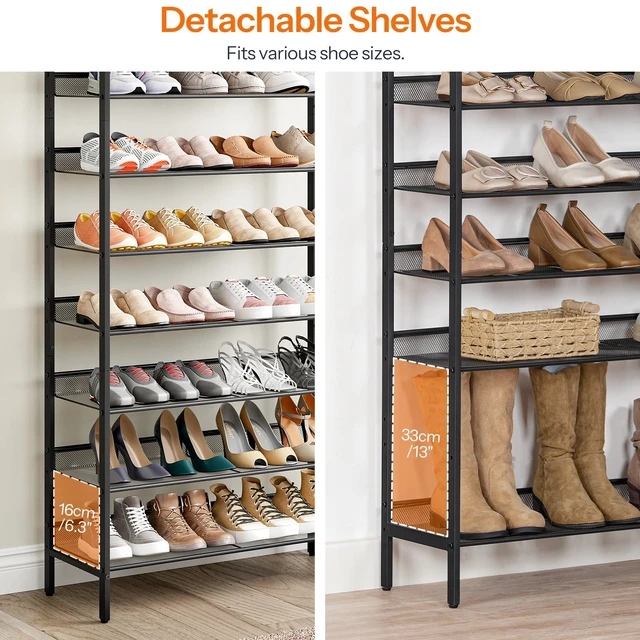 Alt view image 3 of 7 - Shoe Rack for Entryway, 10-Tier Shoe Shelf, Large Capacity Shoe Storage Organizer for 27-30 Pairs of Shoes, Front Door Entrance, Hallway, Closet, Space Saver, Rustic Brown and Black BF110XJ01