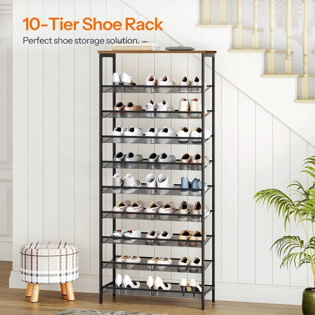 Alt view image 4 of 7 - Shoe Rack for Entryway, 10-Tier Shoe Shelf, Large Capacity Shoe Storage Organizer for 27-30 Pairs of Shoes, Front Door Entrance, Hallway, Closet, Space Saver, Rustic Brown and Black BF110XJ01