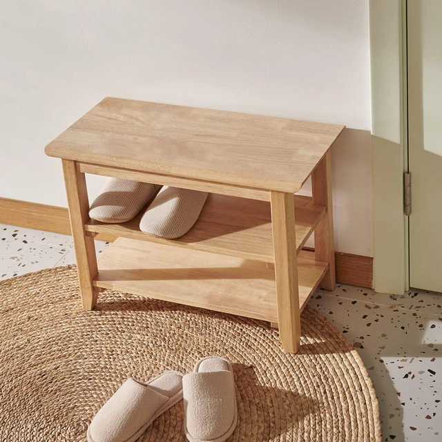 Alt view image 7 of 7 - Shoe Rack Bench Wooden Storage Bench Entryway Bench, Natural, 23.6" | Rubber wood, Shoe Bench for Entryway, Living Room, Bedroom, Balcony, 23.6"W x 11.8"D x 16.5"H