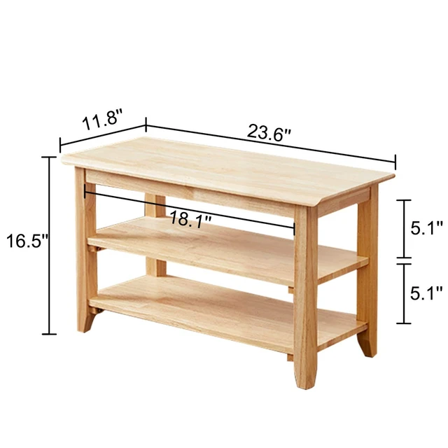Alt view image 3 of 7 - Shoe Rack Bench Wooden Storage Bench Entryway Bench, Natural, 23.6" | Rubber wood, Shoe Bench for Entryway, Living Room, Bedroom, Balcony, 23.6"W x 11.8"D x 16.5"H