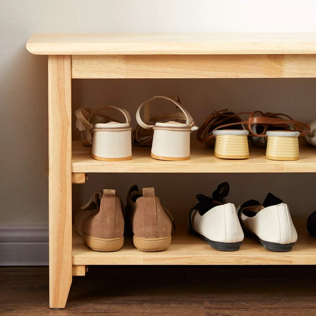 Alt view image 6 of 7 - Shoe Rack Bench Wooden Storage Bench Entryway Bench, Natural, 23.6" | Rubber wood, Shoe Bench for Entryway, Living Room, Bedroom, Balcony, 23.6"W x 11.8"D x 16.5"H