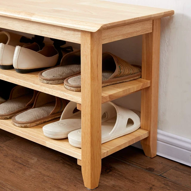 Alt view image 5 of 7 - Shoe Rack Bench Wooden Storage Bench Entryway Bench, Natural, 23.6" | Rubber wood, Shoe Bench for Entryway, Living Room, Bedroom, Balcony, 23.6"W x 11.8"D x 16.5"H