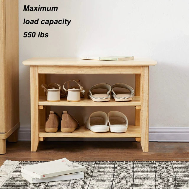 Alt view image 2 of 7 - Shoe Rack Bench Wooden Storage Bench Entryway Bench, Natural, 23.6" | Rubber wood, Shoe Bench for Entryway, Living Room, Bedroom, Balcony, 23.6"W x 11.8"D x 16.5"H