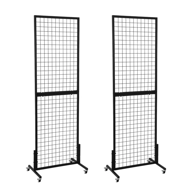 Main image of 2 Packs 1.8' x 5.7' Grid Wall Panels Standing Wire Grid, Display Rack with T-Base Wheels Freestanding Gridwall Panel Tower for Shows, Black
