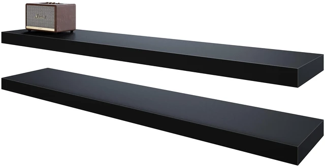 Main image of 47in Floating Shelves, Black Wall Mounted Wooden Shelves with Invisible Brackets Set of 2
