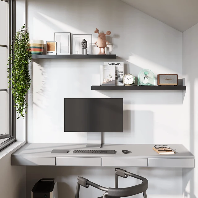 Alt view image 3 of 6 - 47in Floating Shelves, Black Wall Mounted Wooden Shelves with Invisible Brackets Set of 2