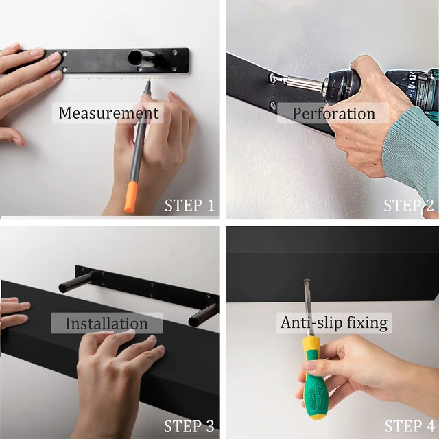 Alt view image 5 of 6 - 47in Floating Shelves, Black Wall Mounted Wooden Shelves with Invisible Brackets Set of 2