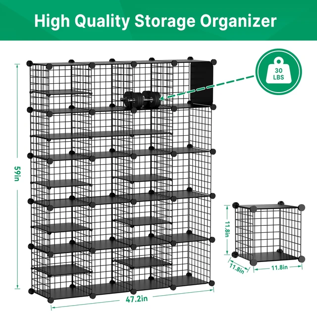 Alt view image 5 of 6 - Wire Cube Storage Organizer, 20 Cubes Converted into 23 Cubes, Sturdy Metal Grids Storage Shelf Closet Shelving Units and Storage, Shelves for Bedroom LIvingroom Office