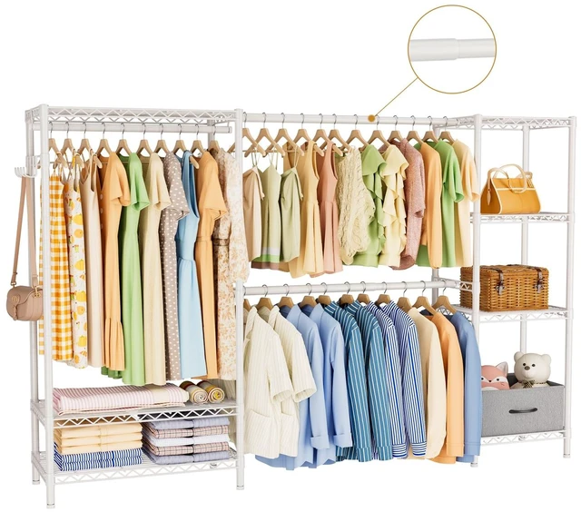 Main image of Heavy Duty Clothing Rack with Adjustable Shelves Clothes Wardrobe | Coat Rack Metal Closet Organizer and Storage Garment Rack for Hanging Clothes Wire Portable Cloth System Free Standing White