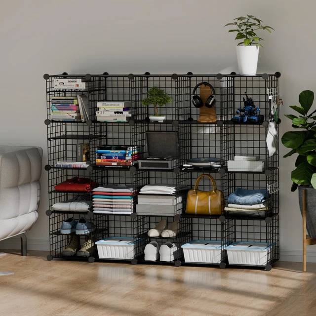 Alt view image 4 of 6 - Wire Cube Storage Organizer, 20 Cubes Converted into 23 Cubes, Sturdy Metal Grids Storage Shelf Closet Shelving Units and Storage, Shelves for Bedroom LIvingroom Office