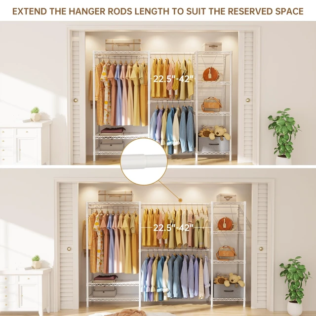 Alt view image 2 of 7 - Heavy Duty Clothing Rack with Adjustable Shelves Clothes Wardrobe | Coat Rack Metal Closet Organizer and Storage Garment Rack for Hanging Clothes Wire Portable Cloth System Free Standing White