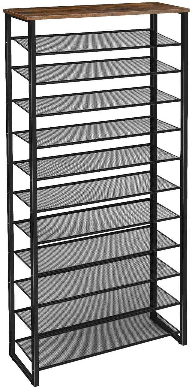 Main image of 12-Tier Shoe Rack for Entryway, 29.5" L Shoe Storage Organizer, Large Capacity Shoe Shelf for Closet, Front Door Entrance, Hallway, Holds 36-48 Pairs of Shoes, Rustic Brown and Black BF127XJ01