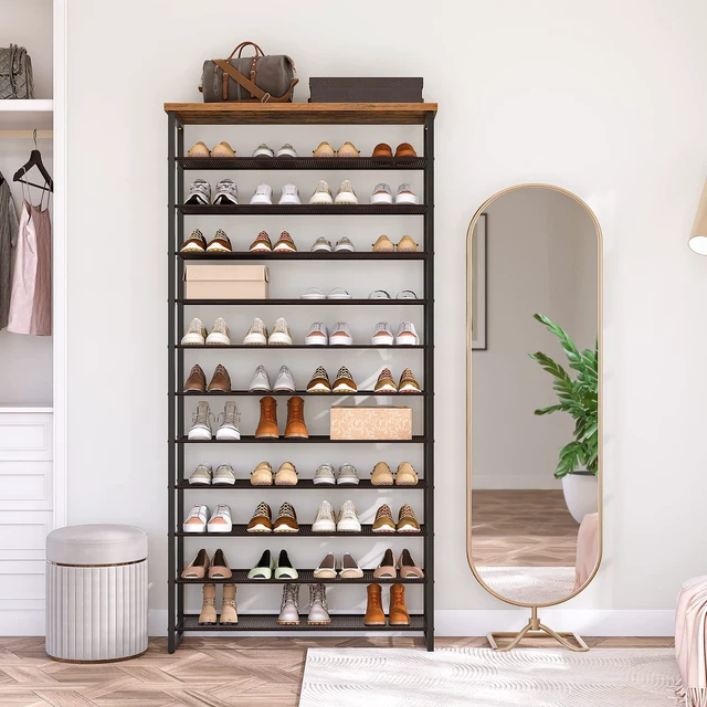 Alt view image 3 of 7 - 12-Tier Shoe Rack for Entryway, 29.5" L Shoe Storage Organizer, Large Capacity Shoe Shelf for Closet, Front Door Entrance, Hallway, Holds 36-48 Pairs of Shoes, Rustic Brown and Black BF127XJ01