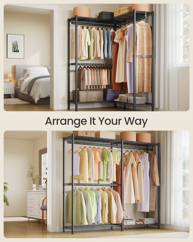 Alt view image 5 of 6 - Closet Organizers and Storage, Clothes Rack with Shelves | Freestanding Wardrobe Closet for Bedroom, 65 x 15.7 x 76 inch, Ink Black, DALTEN Collection ULGR427BH01