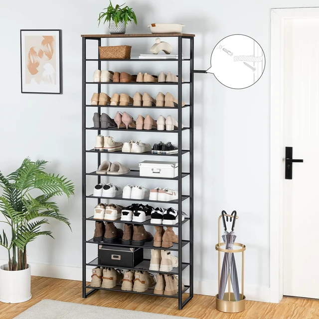 Alt view image 5 of 7 - 12-Tier Shoe Rack for Entryway, 29.5" L Shoe Storage Organizer, Large Capacity Shoe Shelf for Closet, Front Door Entrance, Hallway, Holds 36-48 Pairs of Shoes, Rustic Brown and Black BF127XJ01