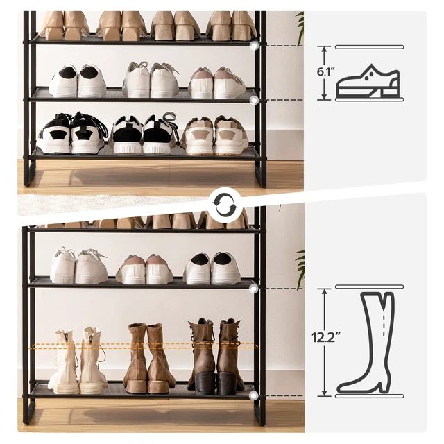 Alt view image 6 of 7 - 12-Tier Shoe Rack for Entryway, 29.5" L Shoe Storage Organizer, Large Capacity Shoe Shelf for Closet, Front Door Entrance, Hallway, Holds 36-48 Pairs of Shoes, Rustic Brown and Black BF127XJ01
