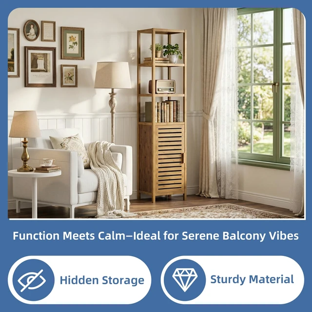 Alt view image 6 of 7 - Bathroom Cabinet, Bamboo Floor Cabinet Freestanding Narrow Storage Unit with Removable Shelves, 6 Tier Tall Cabinet, Walnut
