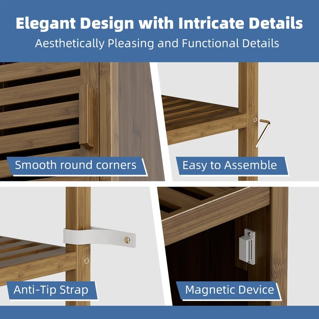 Alt view image 7 of 7 - Bathroom Cabinet, Bamboo Floor Cabinet Freestanding Narrow Storage Unit with Removable Shelves, 6 Tier Tall Cabinet, Walnut