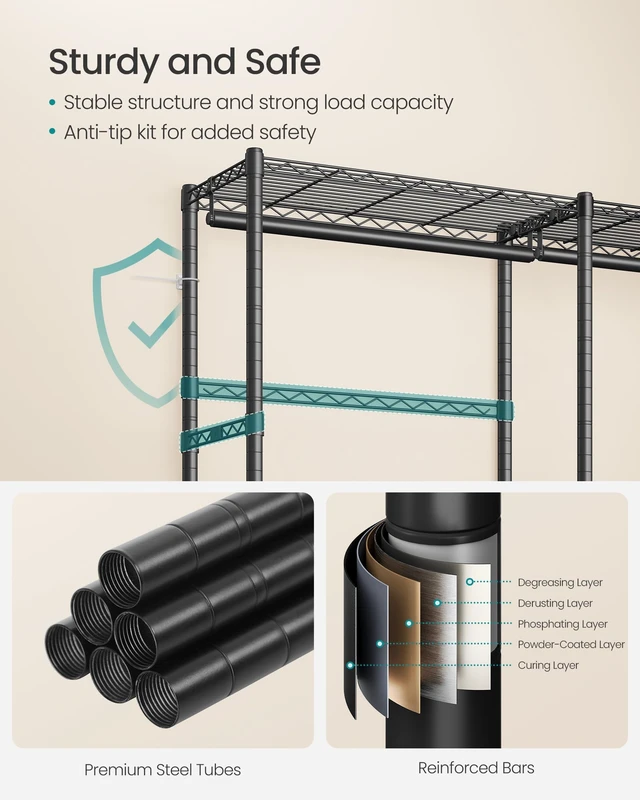 Alt view image 6 of 6 - Closet Organizers and Storage, Clothes Rack with Shelves | Freestanding Wardrobe Closet for Bedroom, 65 x 15.7 x 76 inch, Ink Black, DALTEN Collection ULGR427BH01