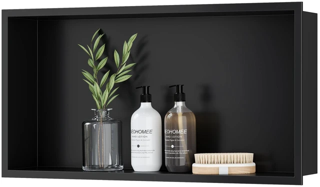 Main image of Stainless Steel Shower Niche Matte Black 24"x12" No Tile Needed | Recessed Wall Niche, Space-Saving, Waterproof & Durable Niche for Shower Storage
