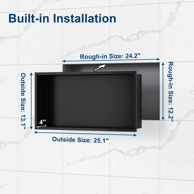 Alt view image 3 of 7 - Stainless Steel Shower Niche Matte Black 24"x12" No Tile Needed | Recessed Wall Niche, Space-Saving, Waterproof & Durable Niche for Shower Storage