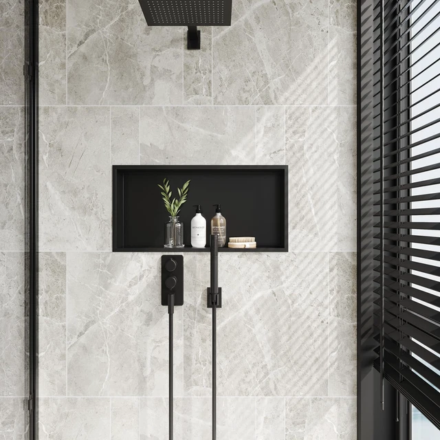 Alt view image 2 of 7 - Stainless Steel Shower Niche Matte Black 24"x12" No Tile Needed | Recessed Wall Niche, Space-Saving, Waterproof & Durable Niche for Shower Storage