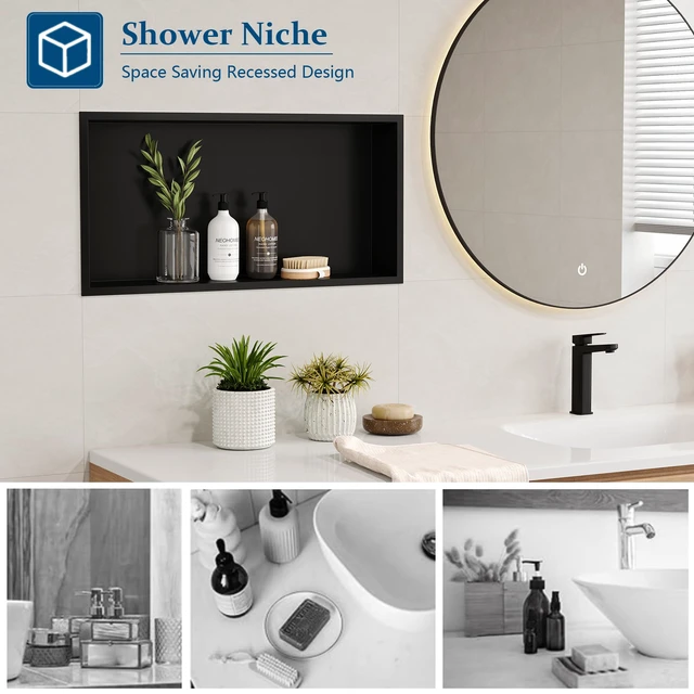 Alt view image 5 of 7 - Stainless Steel Shower Niche Matte Black 24"x12" No Tile Needed | Recessed Wall Niche, Space-Saving, Waterproof & Durable Niche for Shower Storage