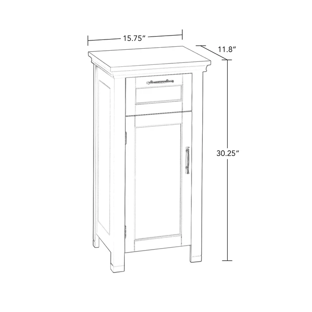 Alt view image 3 of 7 - Single Door Floor Storage Cabinet, White | Laundry Room Linen Cabinet, Bath Medicine Floor Cabinet with Easy-Slide Drawer, Adjustable Interior Shelf