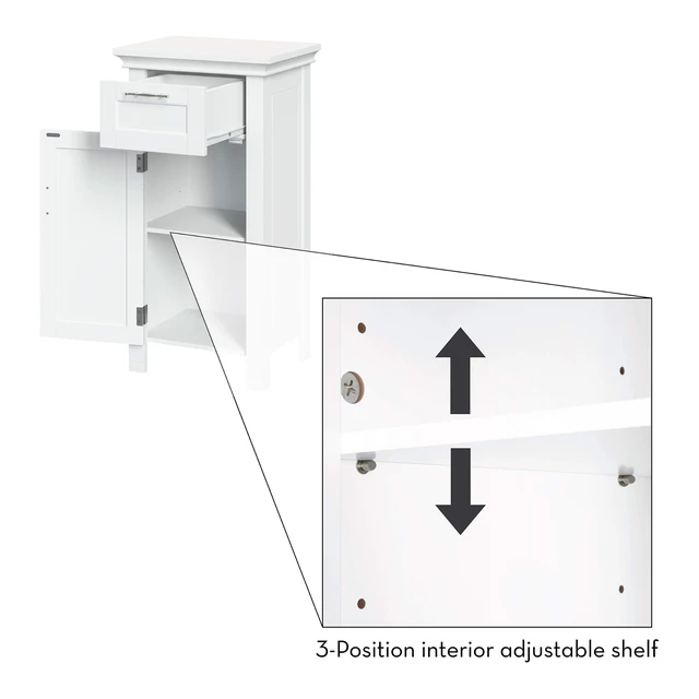 Alt view image 4 of 7 - Single Door Floor Storage Cabinet, White | Laundry Room Linen Cabinet, Bath Medicine Floor Cabinet with Easy-Slide Drawer, Adjustable Interior Shelf