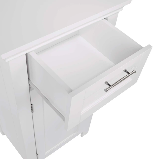 Alt view image 5 of 7 - Single Door Floor Storage Cabinet, White | Laundry Room Linen Cabinet, Bath Medicine Floor Cabinet with Easy-Slide Drawer, Adjustable Interior Shelf