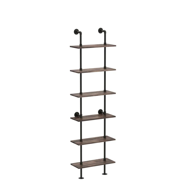 Alt view image 4 of 7 - Industrial Pipe Bookshelf,6 Tier Pipe Shelving for Living Room | Wall Mounted Pipe Shelving,Fits in Small Spaces,MDF Board with Metal Frame, Suitable for Home Office