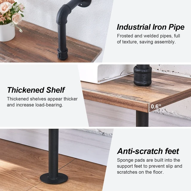 Alt view image 7 of 7 - Industrial Pipe Bookshelf,6 Tier Pipe Shelving for Living Room | Wall Mounted Pipe Shelving,Fits in Small Spaces,MDF Board with Metal Frame, Suitable for Home Office
