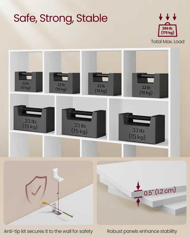 Alt view image 4 of 5 - Bookshelf, 12 Cubes Storage Organizer, 49.6 x 9.4 x 39.4 Inches | Storage Shelf, for Living Room, Home Office, Dining Room, Cloud White, CUSTOS Collection ULBC454W01