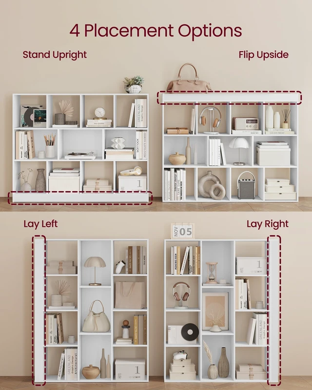 Alt view image 3 of 5 - Bookshelf, 12 Cubes Storage Organizer, 49.6 x 9.4 x 39.4 Inches | Storage Shelf, for Living Room, Home Office, Dining Room, Cloud White, CUSTOS Collection ULBC454W01