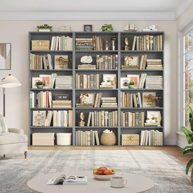 Alt view image 3 of 7 - 6 Tier Tall Bookshelf Bookcase with Open Display Shelves, Dark Gray | Industrial Tall Bookcases with Storage, Freestanding Book Shelf for Home Office, School Library , Living Room, Narrow Space