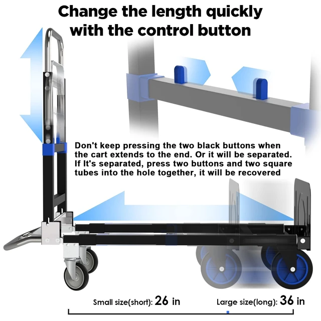 Alt view image 2 of 7 - Convertible Hand Truck Dolly Cart Heavy Duty/with 4 Wheels, 500 Lbs Load, 2 Straps for Moving Furniture/Appliance/Carton/Warehouse/Office