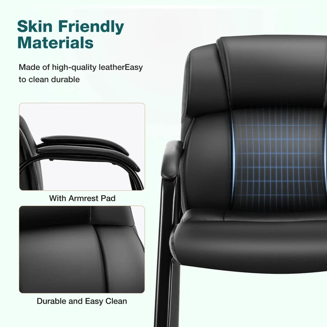 Alt view image 4 of 7 - Office Waiting Room Chairs Set of 2, Stationary Side Guest Chair | PU Leather, Comfy Padded Arms, Fit Home Conference Meeting Lobby Area, Medical Clinic Church