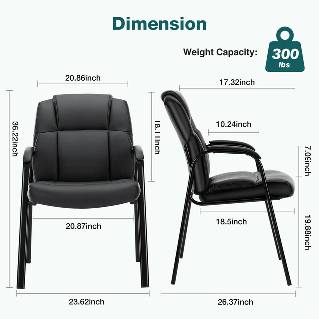 Alt view image 6 of 7 - Office Waiting Room Chairs Set of 2, Stationary Side Guest Chair | PU Leather, Comfy Padded Arms, Fit Home Conference Meeting Lobby Area, Medical Clinic Church