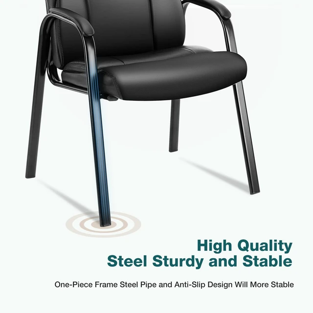 Alt view image 5 of 7 - Office Waiting Room Chairs Set of 2, Stationary Side Guest Chair | PU Leather, Comfy Padded Arms, Fit Home Conference Meeting Lobby Area, Medical Clinic Church