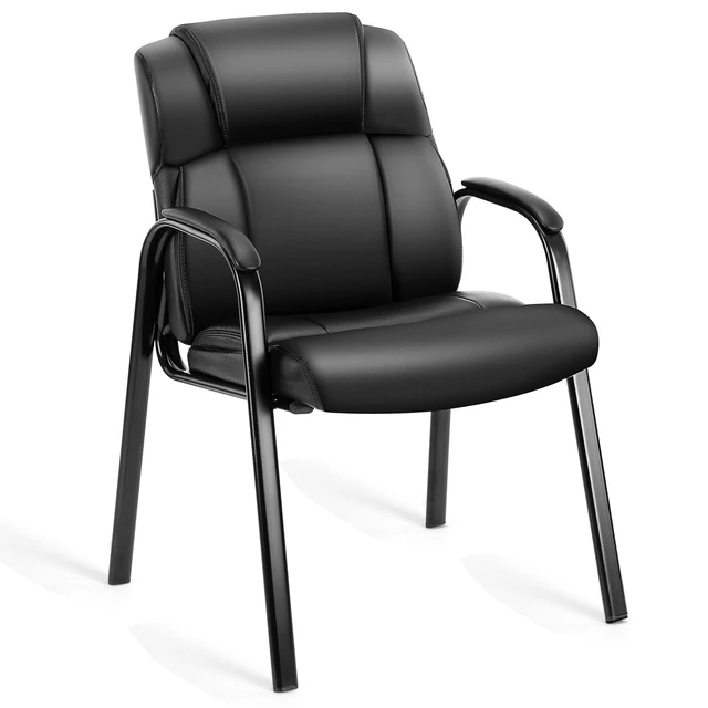 Alt view image 7 of 7 - Office Waiting Room Chairs Set of 2, Stationary Side Guest Chair | PU Leather, Comfy Padded Arms, Fit Home Conference Meeting Lobby Area, Medical Clinic Church