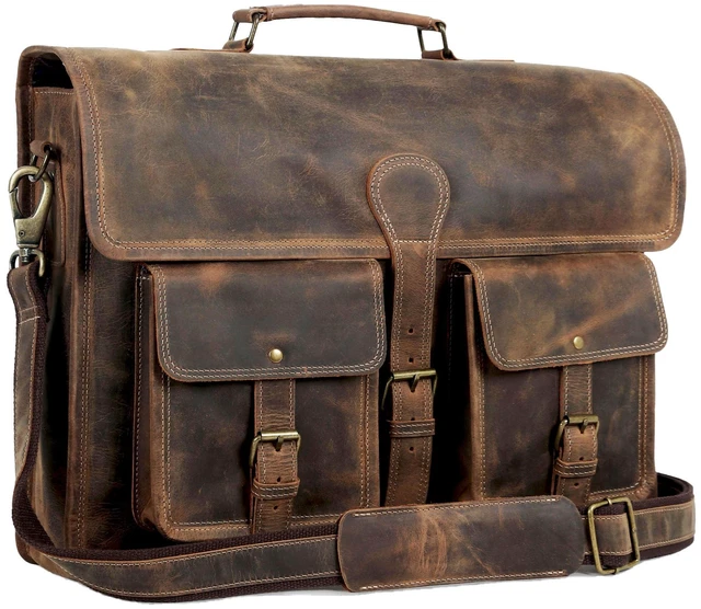Main image of 18 Inch Leather Briefcase Laptop Messenger Bag for Men & Women