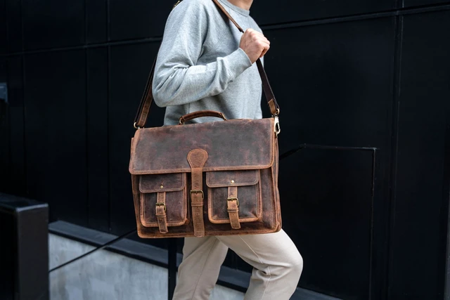 Alt view image 2 of 6 - 18 Inch Leather Briefcase Laptop Messenger Bag for Men & Women