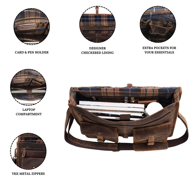 Alt view image 4 of 6 - 18 Inch Leather Briefcase Laptop Messenger Bag for Men & Women