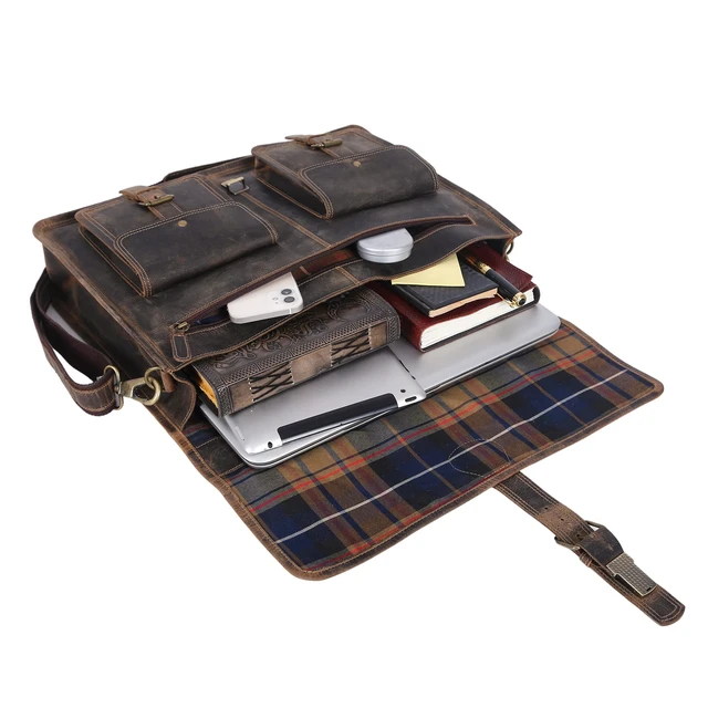 Alt view image 6 of 6 - 18 Inch Leather Briefcase Laptop Messenger Bag for Men & Women