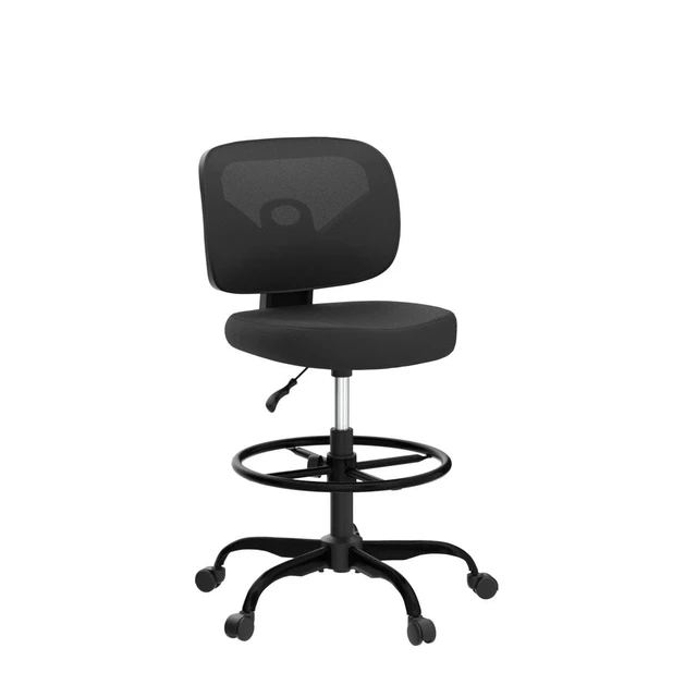 Alt view image 3 of 7 - Tall Drafting Desk Chair - Armless, Adjustable Height, Mesh Back, Rolling, Standing Desk Chair for Art Room, Office or Home (Black)