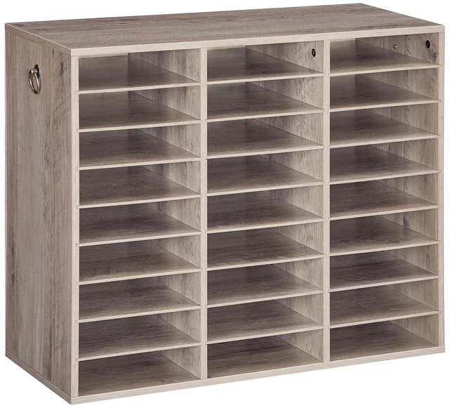 Main image of Literature Organizer, 27 Compartments Wooden Mail Organizer, Countertop Literature Sorter with Adjustable Shelves for Home, Office, School, Student Mailbox for Classroom, Greige BG27WF01