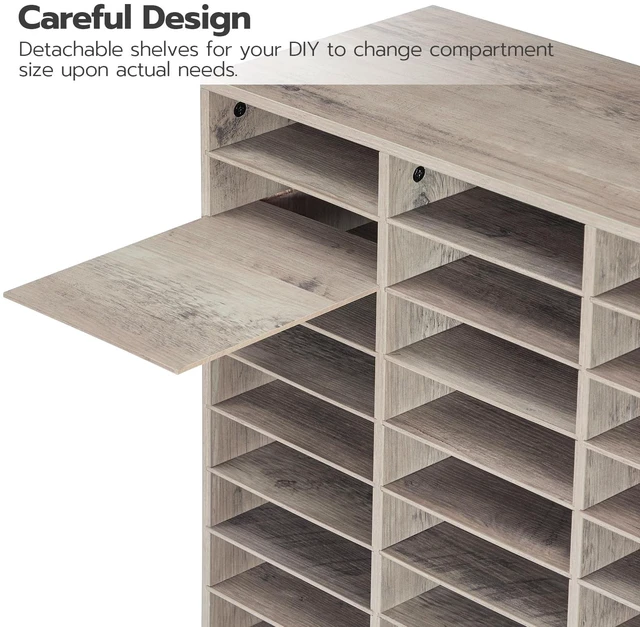 Alt view image 5 of 7 - Literature Organizer, 27 Compartments Wooden Mail Organizer, Countertop Literature Sorter with Adjustable Shelves for Home, Office, School, Student Mailbox for Classroom, Greige BG27WF01