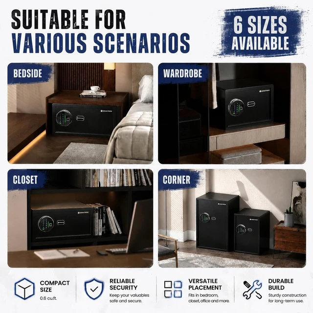 Alt view image 4 of 7 - 20LB Biometric Safe with Fingerprint Lock, 3-8 Digit PIN | 0.80 cu.ft. Safe with Silent Mode & LED & Backlit Keypad , 6.7M Combinations, Metal Knob, Removable Shelf & Easy Installation