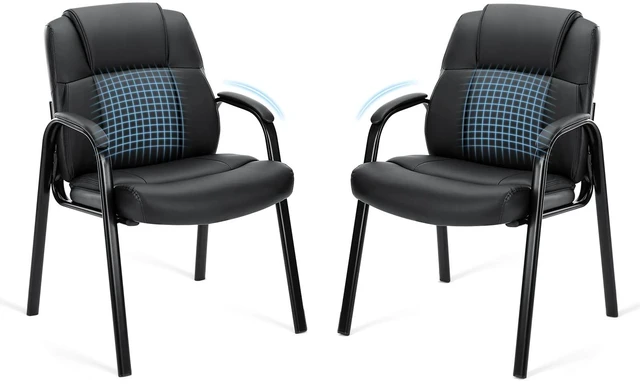 Main image of Waiting Room Chairs Set of 2, Executive Office Guest Chairs | PU Leather, Padded Arms, Big and Tall, No Wheels Stationary, Reception Conference Lobby Area Meeting Medical Clinic Room