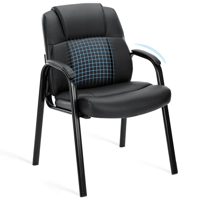 Alt view image 7 of 7 - Waiting Room Chairs Set of 2, Executive Office Guest Chairs | PU Leather, Padded Arms, Big and Tall, No Wheels Stationary, Reception Conference Lobby Area Meeting Medical Clinic Room